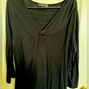 3/4 length sleeve, black, V-neck, women’s top